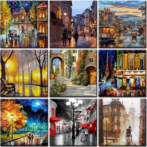 Painting By Numbers Street Landscape On Canvas With Frame Acrylic For Drawing Adults Pictures Paint By Number Coloring Decor Art
