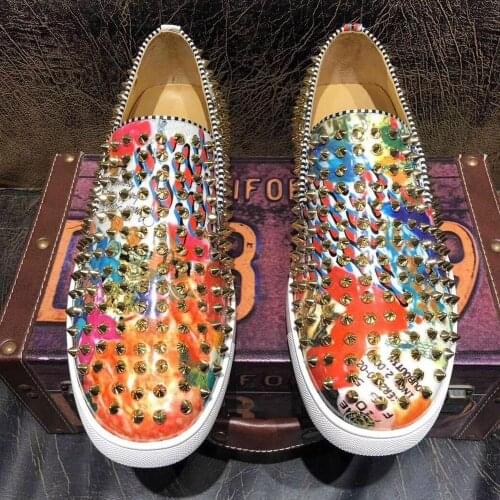 Plus Size 35-47 Mens Fashion designer Graffiti flats Shoes Handmade Spikes Man Party wedding dress Formal prom shoes