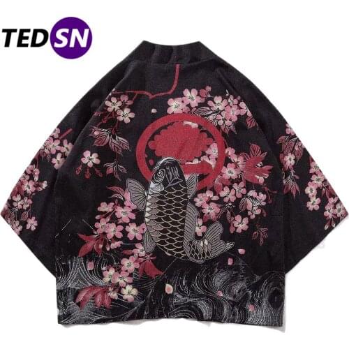 Koi Carp Print Hip Hop Shirts Men Harajuku Streetwear Short Sleeve 2020 Summer Cotton Oversize Loose Beach Shirt