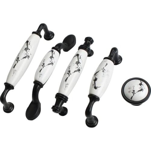 Solid Base Ceramic Plum blossom Cabinet Handles Knob Zinc Alloy Cabinet Drawer Pulls Door Handle European Furniture Hardware