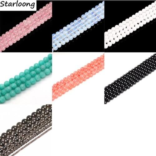 4 6 8 10 12mm Pink quartz Natural Solid Color Round loose stone jewelry Beads agat Beads 15 "DIY Bracelet Necklace black