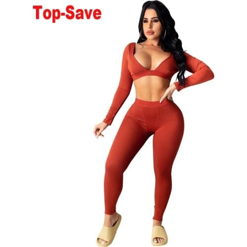 Sexy Party 2 Piece Set Women Plus Size V-neck Long Sleeve Crop Top Knitted Pencil Pants Matching Sets Club Two Piece Outfits 2XL
