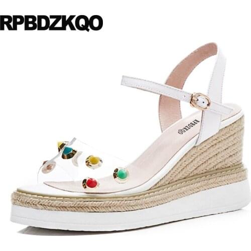Stud Rivet Pvc Rope Designer Summer Pumps Shoes Women Wedge Platform Sandals Strap Ladies Slingback White Luxury 2018 Strappy