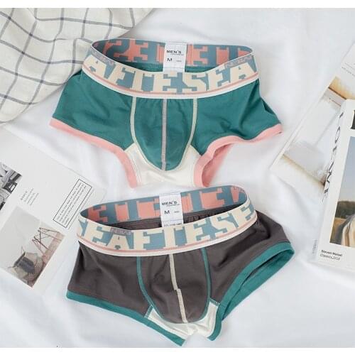 SEAFTE Winter 2pcs Mens Panties Cotton Mens Underwear Breathable Personality Plant Printing And Dyeing Printing Underpants