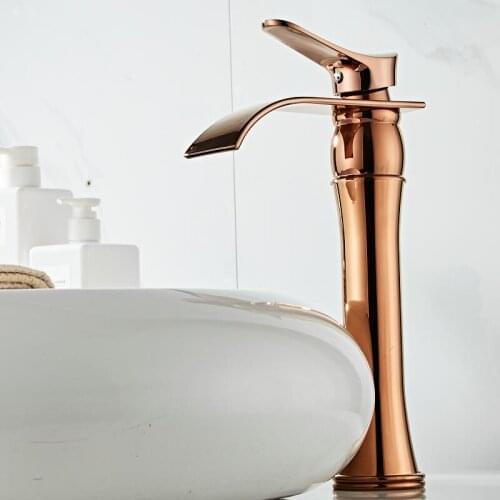Vidric Basin Faucet Rose Gold Bathroom Faucet hot and cold Gold Crane Brass Basin Faucet Waterfall Sink Faucet Single Handle wat