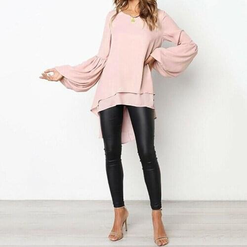 Womens Long Sleeve Double Layer Shirt Tops Asymmetrical High Low Blouse
