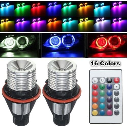 1 Pair RGB LED Multi-Color Angel Eyes Light Bulb Flash Car Headlight 12V Remote LED Bulbs For BMW E39 E60 E61 E63 E64