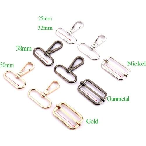1 Pc metal adjusters Slider buckle & 2Pc swivel snap clasp hook for Handbag Shoulder Strap You