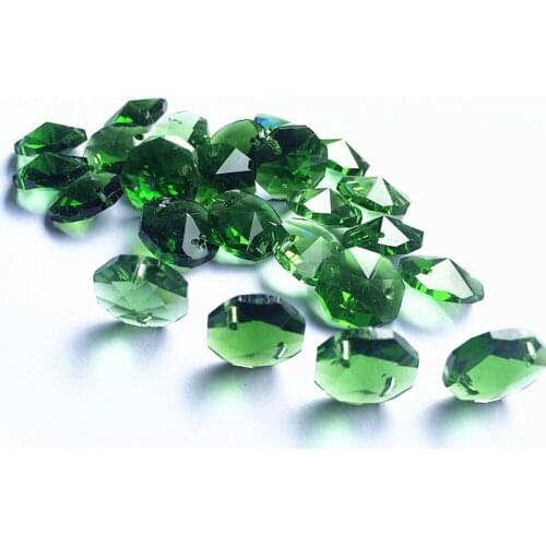 1000pcs 14mm Crystal Octagon Beads in 2holes (free1000 rings) Crystal Glass Wedding Decoration Curtain Green Beads Free Shipping