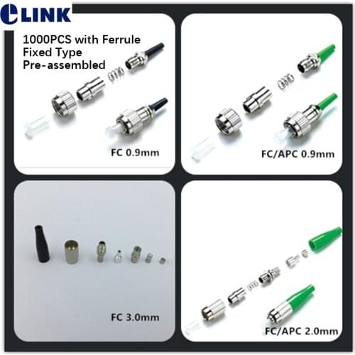 1000pcs FC fiber connector with ferrule Fixed type APC SM MM black green 3.0 2.0 0.9mm Preassembled optical ftth accessory ELINK