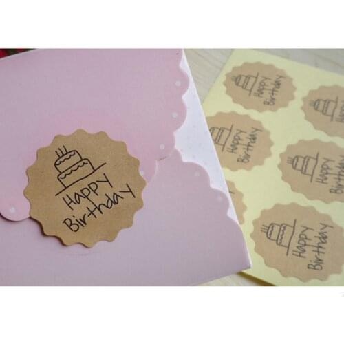 120pcs 3.9cm Happy Birthday Kraft gifts Sticker Candy Packaging Biscuit Bags Sealing For Christmas Party Gift