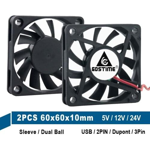 2PCS Gdstime 5V 12V 24V 6010 60mm 6cm DC Cooling Fans 60x60x10mm 2Pin 3Pin USB Dupont Computer PC CPU Case Cooling Cooler Fan
