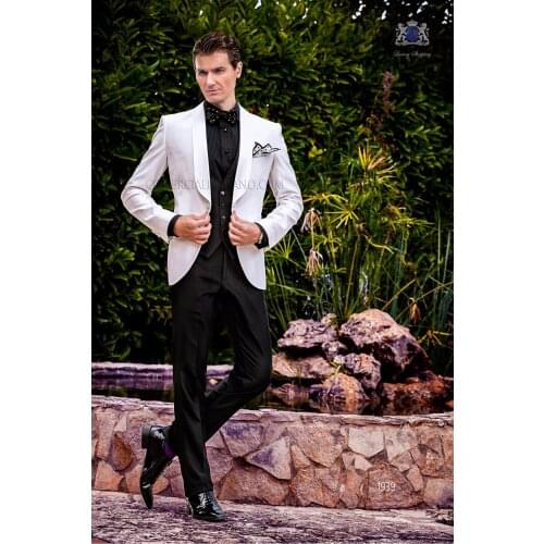 2017 Latest Coat Pant Designs Italian White Black Men Suit Slim Fit 3 Piece Tuxedo Custom Groom Suit Prom Blazer Terno Masculino