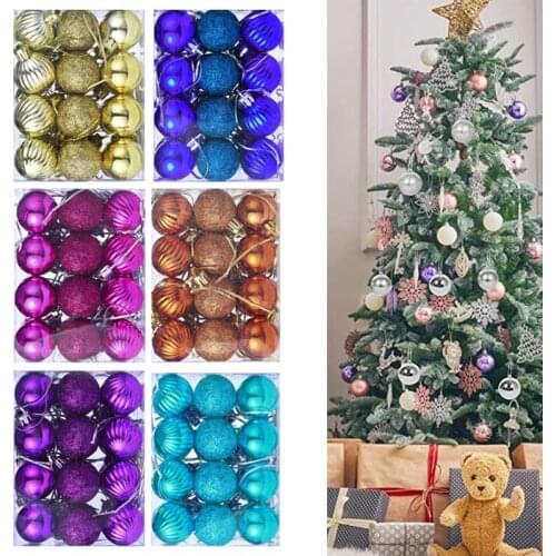 24/12PCS Christmas Ball Ornaments Christmas Tree Decor Balls Christmas Tree Hanging Ball Xmas Party Home Decorations