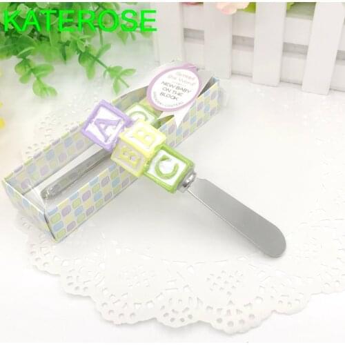 6PCS Chrome Spreader With Resin ABC Handle Baby Shower Favors Metal Butter Knife Newborn Baptism Party Giveaways For Guest