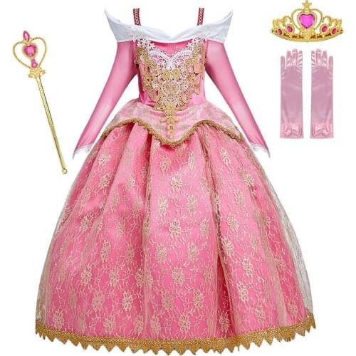 Girls Aurora Dress Fancy Beauty Princess Dress Sleeping Beauty Aurora Dress Children Christmas Birthday Princess Party Ball Gown