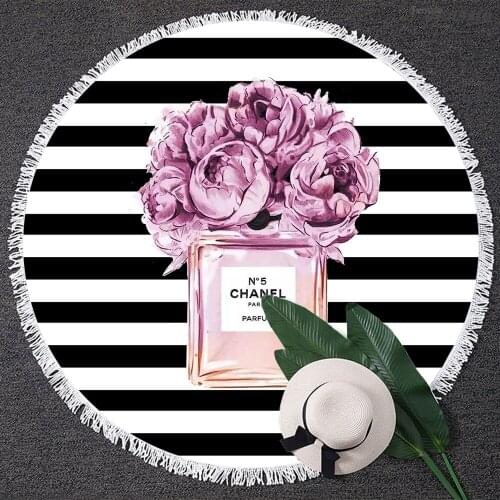 Flower Butterfly Perfume Printed Summer Beach Towel Microfiber Quick-dry Round Towel Tapestry Fashion Female Yoga Mat For Adult