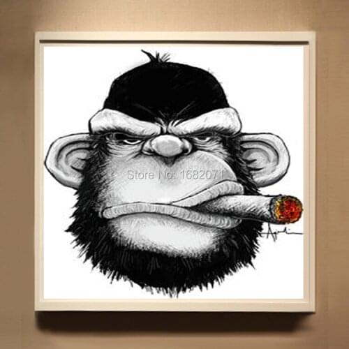 Free Shipping Hand-painted Good Quality Abstract Smoking Monkey Oil Painting On Canvas Black Monkey Smoking Oil Painting