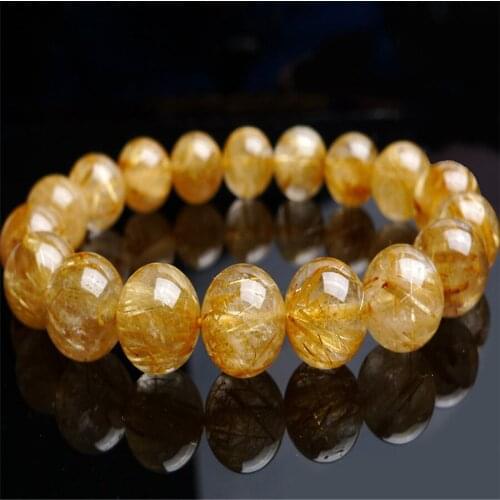 Genuine Natural Gold Hair Rutilated Quartz Bracelets Women Transparent Round Crystal Beads Powerful Bracelet 12mm