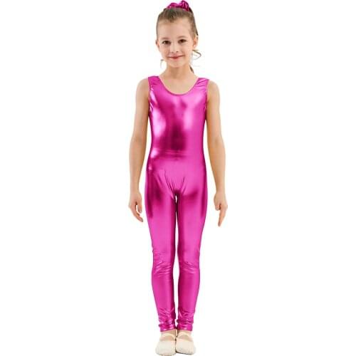 AOYLISEY Kids Tank Shiny Metallic Unitard Gymnastics Jumpsuits One-piece for Girls boys Child Zentai Spandex Unitards