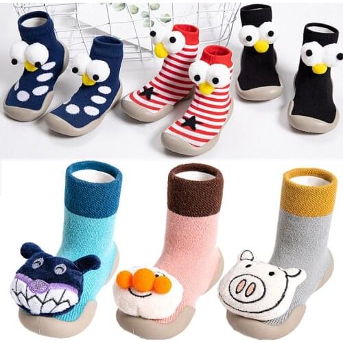 Kids Baby Sock Shoes with 3D Cartoon Plush Doll Autumn Winter Knitting Thick Warm Childrens Floor Socks Baby Toddler Shoes Rubb