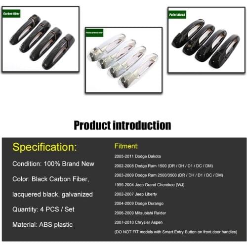 Door Handle Cover Carbon Fiber Pattern, Inky Black Suitable For 02-08 Dodge Ram 1500 2500 3500 03-09