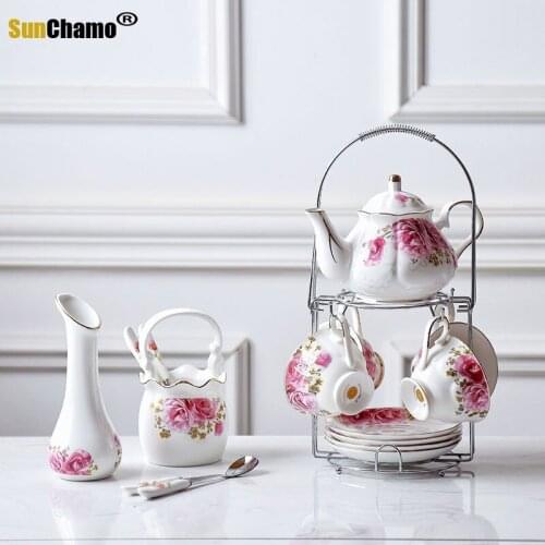 European Afternoon Family Ceramic Tea Coffee Cup Set British Style Saucer Wedding Small Capacity Cafe Household Tea Mug