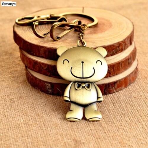 Teddy Bear Keychain Hot Sale Bronze metal Keychain Car Key Chain Key Ring Bear Bag Pendant For Man Women Gift #17220