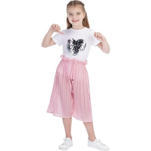 Toddler Girls Clothing Sets 2021 Summer Girls Clothes Unicorn Sequins Chiffon Pants Outfit Kids Tracksuit Suit Children Clothing