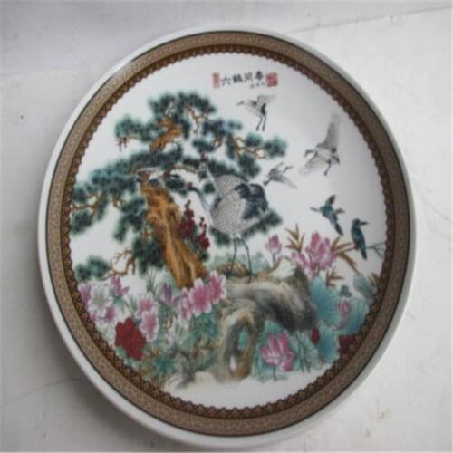 Beautiful Ancient Chinese ceramic painting, six cranes with spring plate