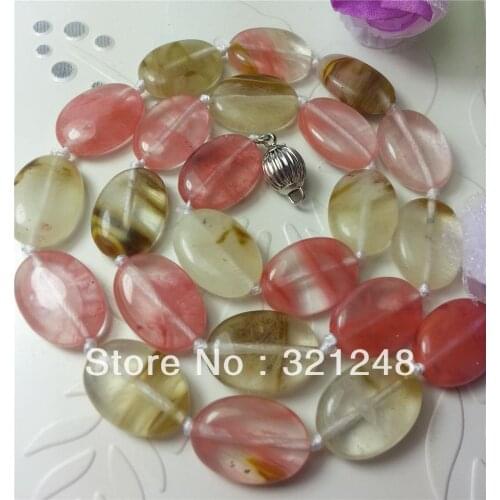 Beautiful 13x18mm Watermelon Tourmaline Oval Necklace 18'' GE1270