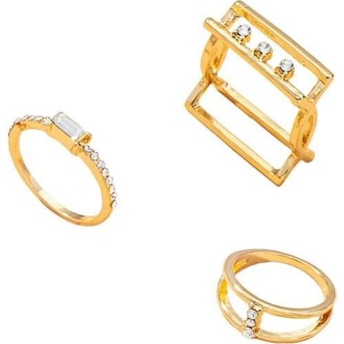 Fashion Geometric Hollow Ring Set Vintage Style Personality Gold Color Alloy Ring Finger Jewelry Birthday Gift