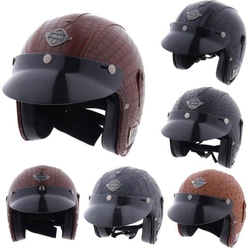 Man-made Leather Full Face Motorcycle Helmet w/View Clear Visor