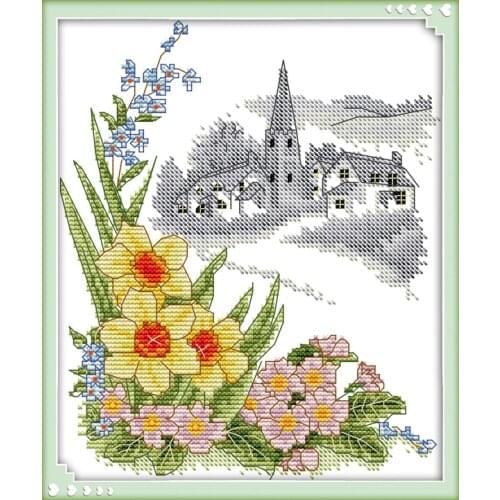 Spring primrose cross stitch kit flower Spring primroses 14ct 11ct count canvas x stitching embroidery DIY handmade needlework