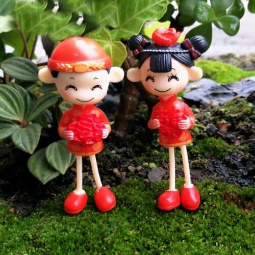 New 2Pcs/Lot Couple Lover Wedding Red Long Legs DIY Resin Fairy Garden Craft Decoration Miniature Micro Gnome Terrarium Gift