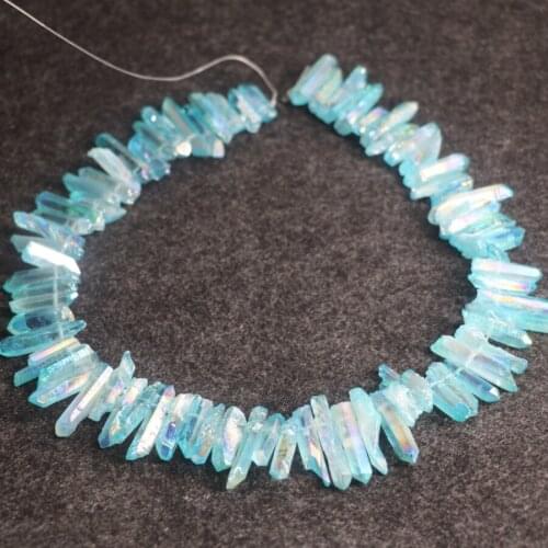 New Blue AB Gem Stone Necklace Pendant, Crystal Quartz Bullet Hexagonal Point Pendulum Column Reiki Healing Chakra Jewelry