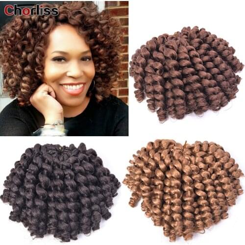 Doris Beauty Ombre Braiding Hair Jumpy Wand Curl Crochet Braids Jamaican Bounce 8Inch Synthetic Crochet Hair Extension for Women
