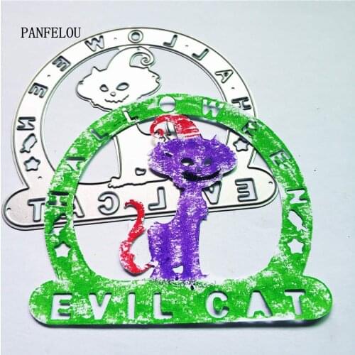 PANFELOU Halloween terror Evil Cat metal craft paper die cutting dies Scrapbooking/DIY Hallowmas Embossing mould cards
