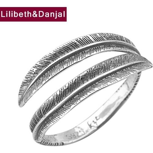 Feather Tail Adjustable Finger Opening LOVE Ring Real 925 Sterling Silver Vintage Fashion Fine Jewelry Women 2021 Designer R04