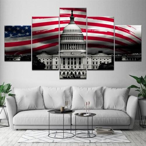 HD Print Poster 5 Panel USA flag white house Wall Art Canvas Painting bedroom living Room Home Decor Artwork Modular Picture