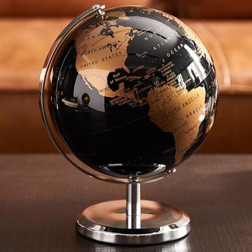 Rotary World Globe Retro World Map Ornaments Plastic Geography Model Home Office Desktop Decor Students Study Supplies 18x14cm