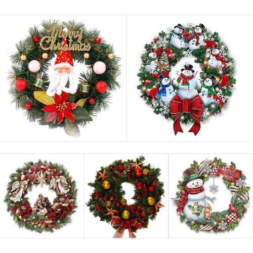 Christmas Wreath Diamond Painting DIY 5D Full Square Diamond Painting Holiday Garland Series Christmas Home Decoration 40x40cm