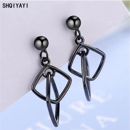 SHQIYAYI 925 Sterling Silver Jewelry High Quality Fashion Woman Dangle Earring Retro Hollow Geometry Korean Ear Pendant 895
