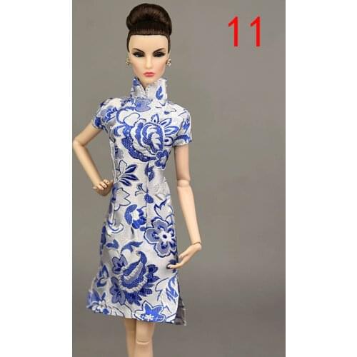 Blue Handmade Chinese Traditional Dress Vestido Dresses For Barbie Clothes Cheongsam High Neck Qipao Unique Evening Dresses Toy