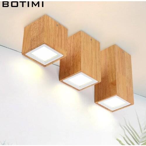 BOTIMI Modern LED Ceiling Lights For Corridor Small Round Wooden Ceiling Lamp 220V Square Cuboid Wood Foyer Lightings