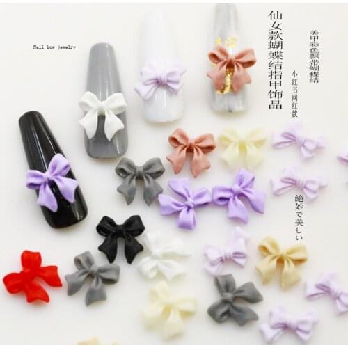 50pcs/pack Korea 3D Nail Art Accessories Kawaii Colorful Resin Bowknot Nail Parts DIY Charm Nail Decorations Nail Tips Supplies