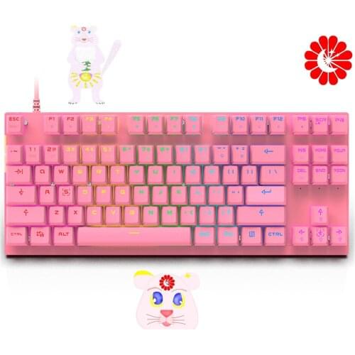 Pink cute USB Wired Gaming Mechanical Keyboard RGB LED Backlight 87 Key English Keyboard For computer gamer
