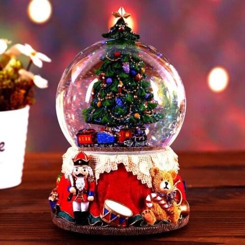 Rotatable Luminous Music Boxes Crystal Ball Resin Music Box With Light Christmas Tree Christmas Gift For Friend Home Decoration
