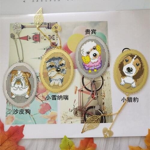 Dogs Craft Stich Cross Stitch Bookmark Metal Silver Golden Needlework Embroidery Crafts Counted Cross-Stitching Kit