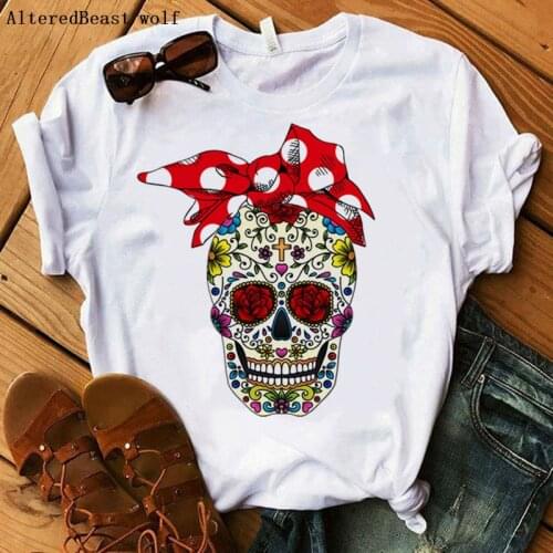 2020 Women New Fashion Skull Bandana Mom Casual T Shirt Skull Mama O-neck T-shirt Female Short Sleeve Funny Tshirt 90s